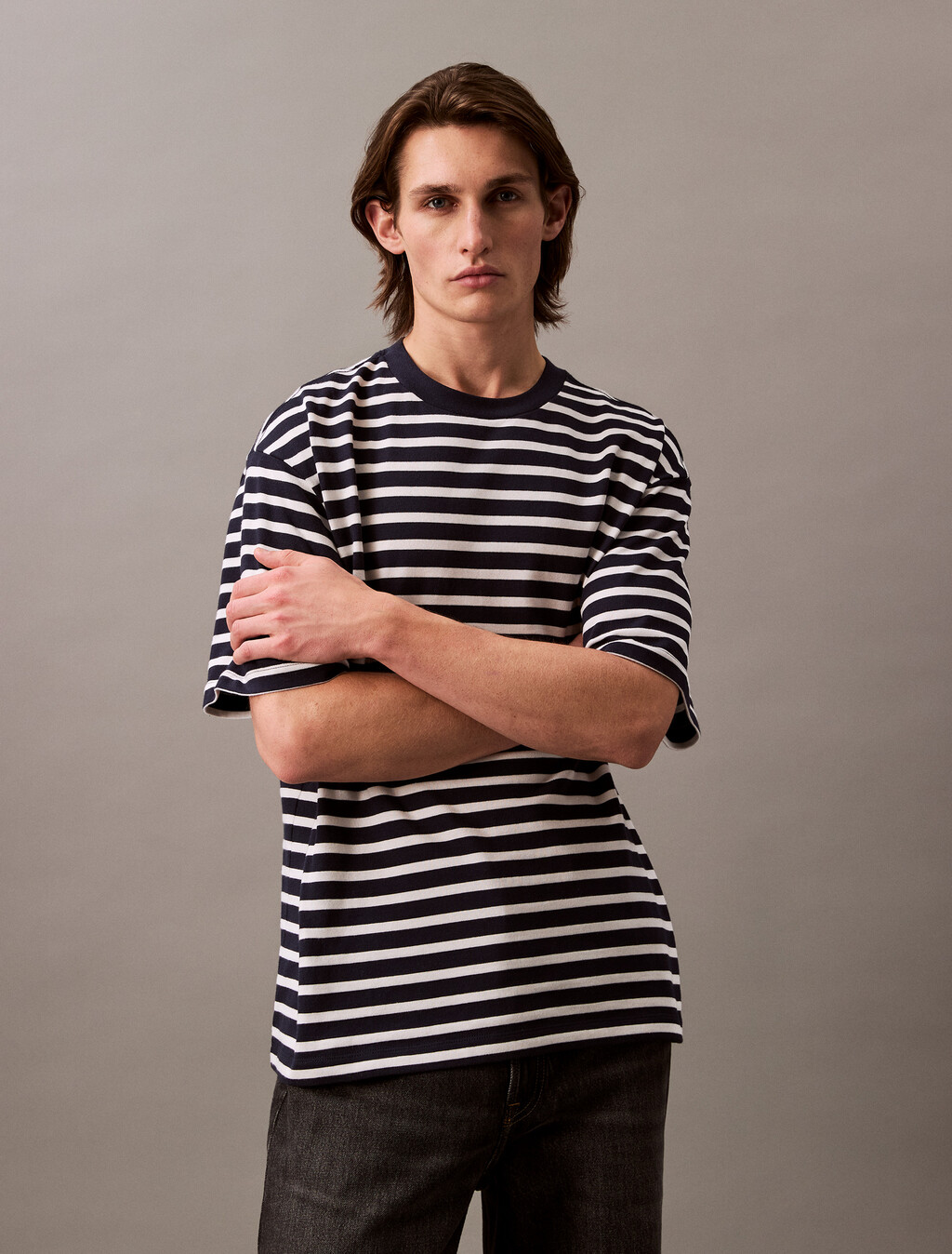 Bold Stripe Heavyweight Cotton Tee, Dark Sapphire, hi-res