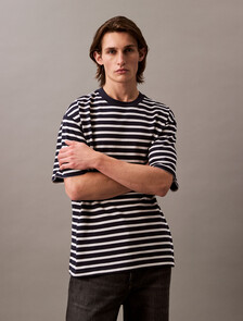 Bold Stripe Heavyweight Cotton Tee, Dark Sapphire, hi-res