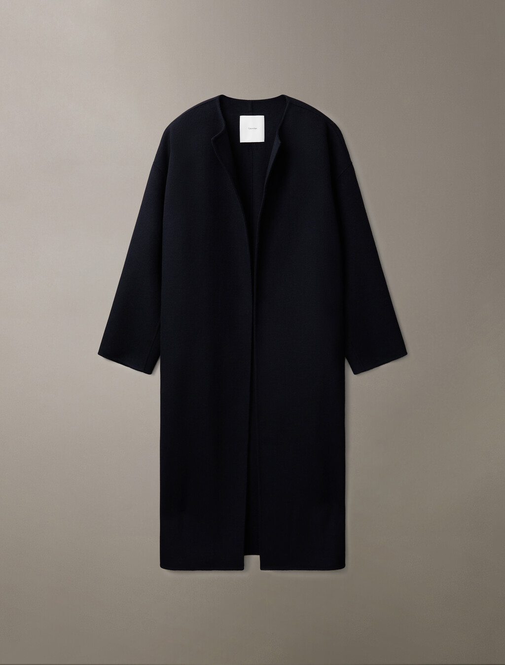 Cashmere Wool Blend Collarless Wrap Coat, Black Beauty, hi-res