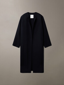 Cashmere Wool Blend Collarless Wrap Coat, Black Beauty, hi-res