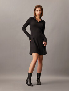 Rib Knit Mini Polo Dress, Ck Black, hi-res