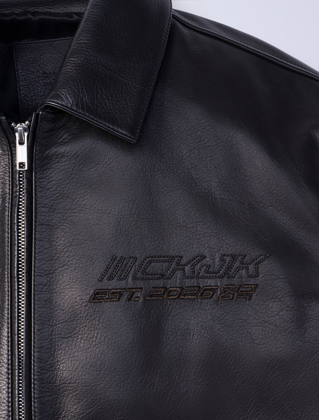 Jung Kook for Calvin Klein Leather Racer Jacket, Black, hi-res