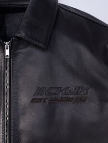 Jung Kook for Calvin Klein Leather Racer Jacket, Black, hi-res