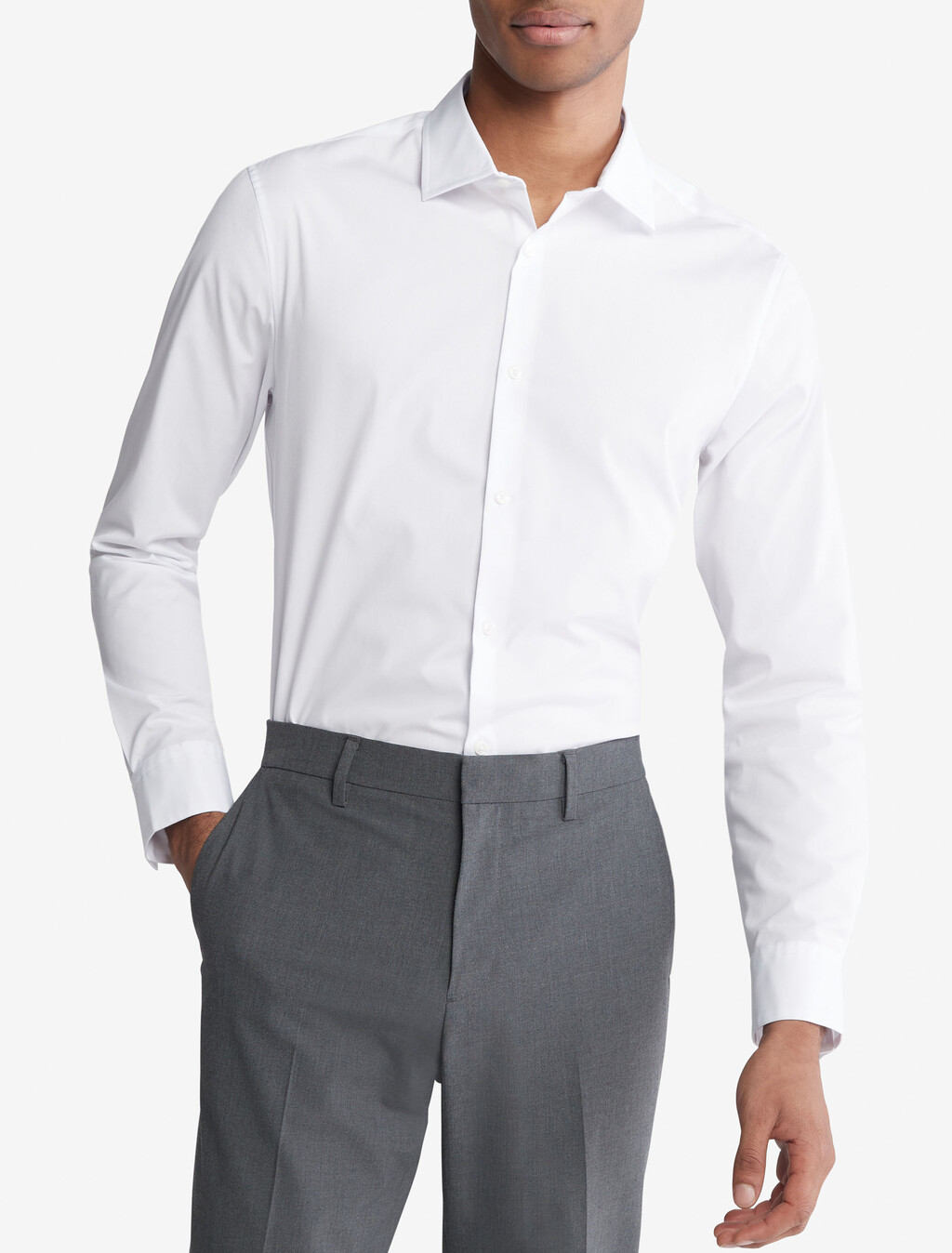 Supima Stretch Cotton Slim Button-Down Shirt, Brilliant White, hi-res