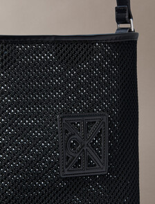 Mesh Emblem Logo Bucket Bag with Pouch, Black, hi-res