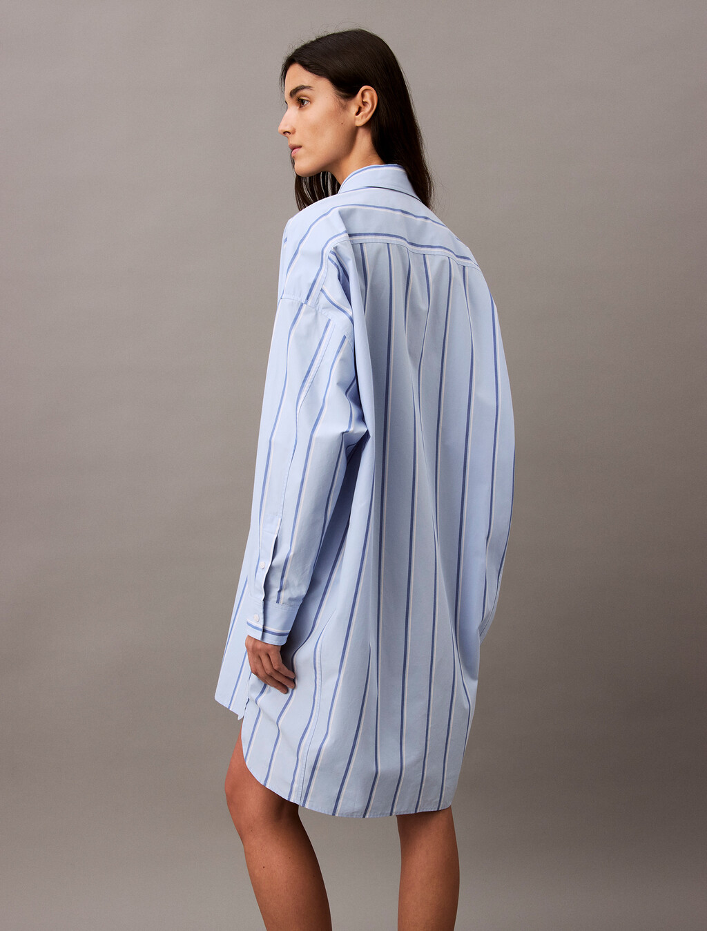Relaxed Striped Cotton Shirt Dress, 18815 CSW25S_W013+Chambray Blue, hi-res