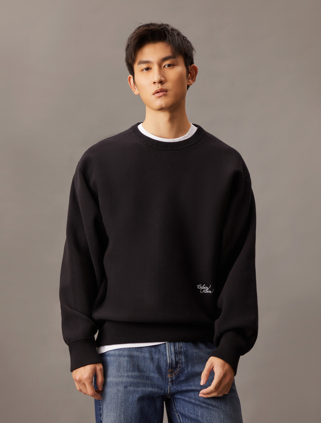 Cotton Blend Relaxed Sweatshirt, Black, hi-res