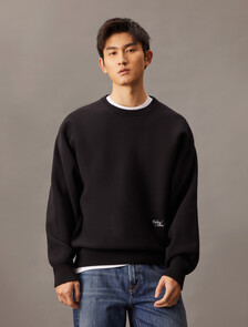 Cotton Blend Relaxed Sweatshirt, Black, hi-res
