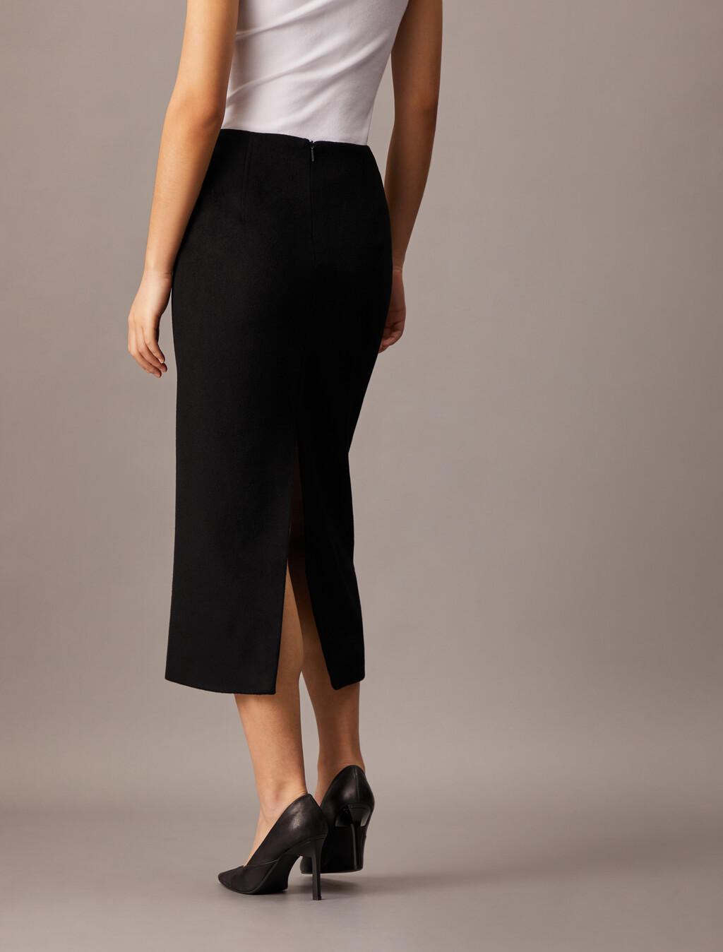 Brushed Wool Pencil Skirt, Black, hi-res