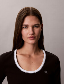 Slim Ribbed Open Back T-shirt, Black, hi-res