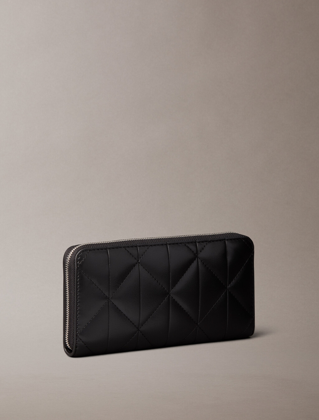Quilted Emblem Long Zip Around Wallet, Black, hi-res