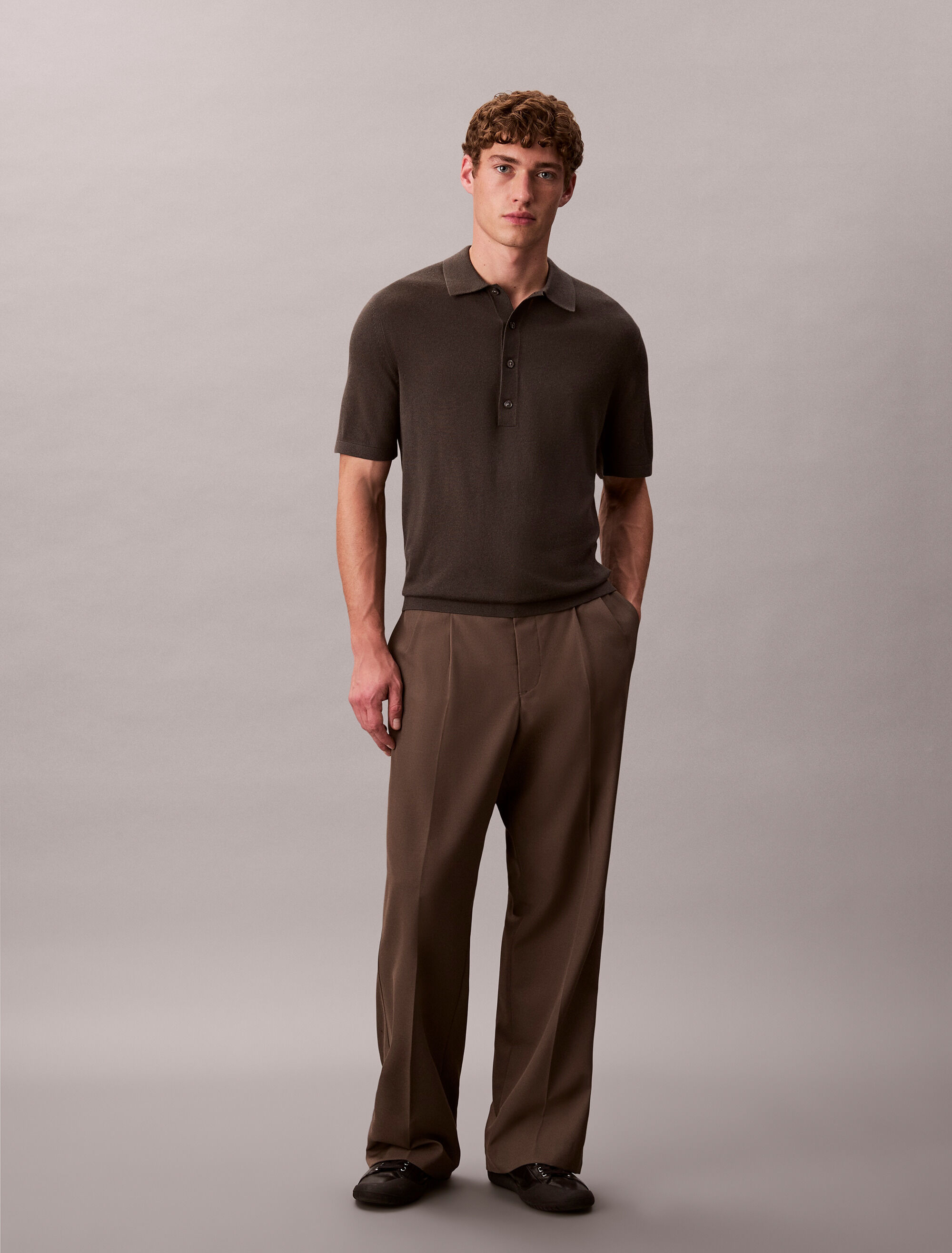 Silk Cashmere Polo Sweater | grey | Calvin Klein Singapore