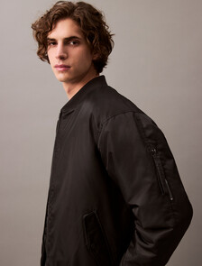 Padded Nylon Bomber Jacket, Black, hi-res