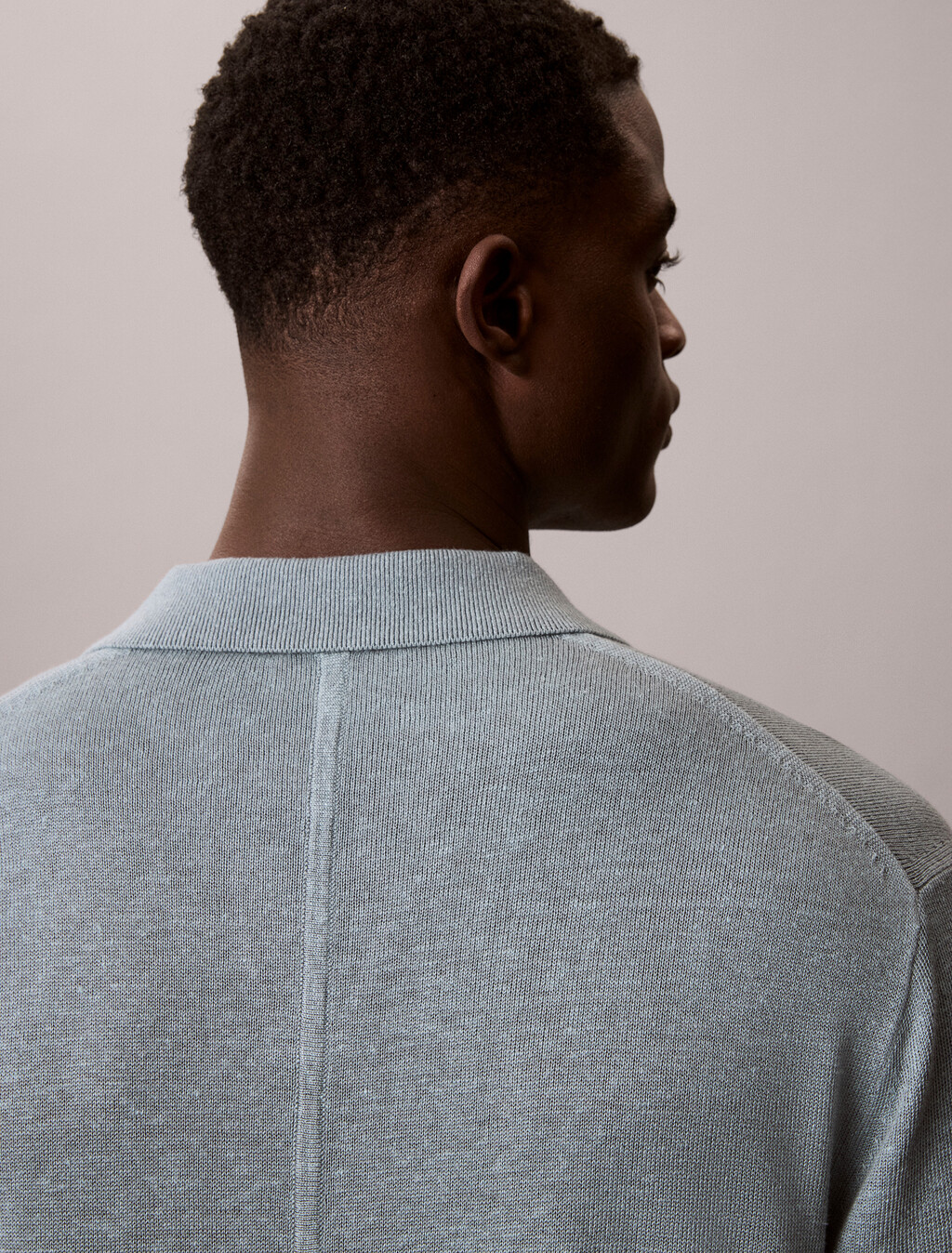 Linen Blend Open Collar Polo Shirt, Frosted Spruce, hi-res