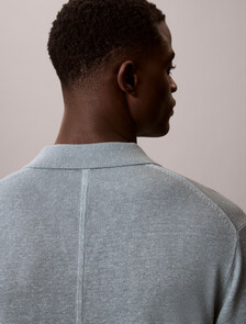 Linen Blend Open Collar Polo Shirt, Frosted Spruce, hi-res