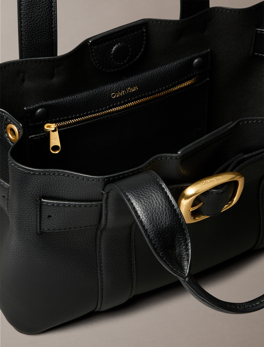 Belted Small Tote Bag, Black, hi-res