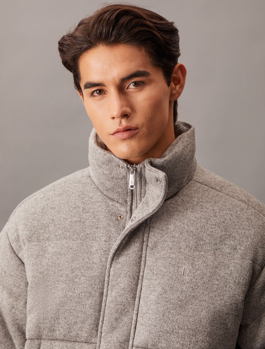 Stand Collar Down Jacket, Grey Heather, hi-res