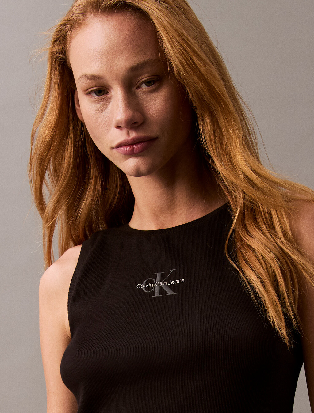 Monogram Rib Knit Tank Top, Black, hi-res