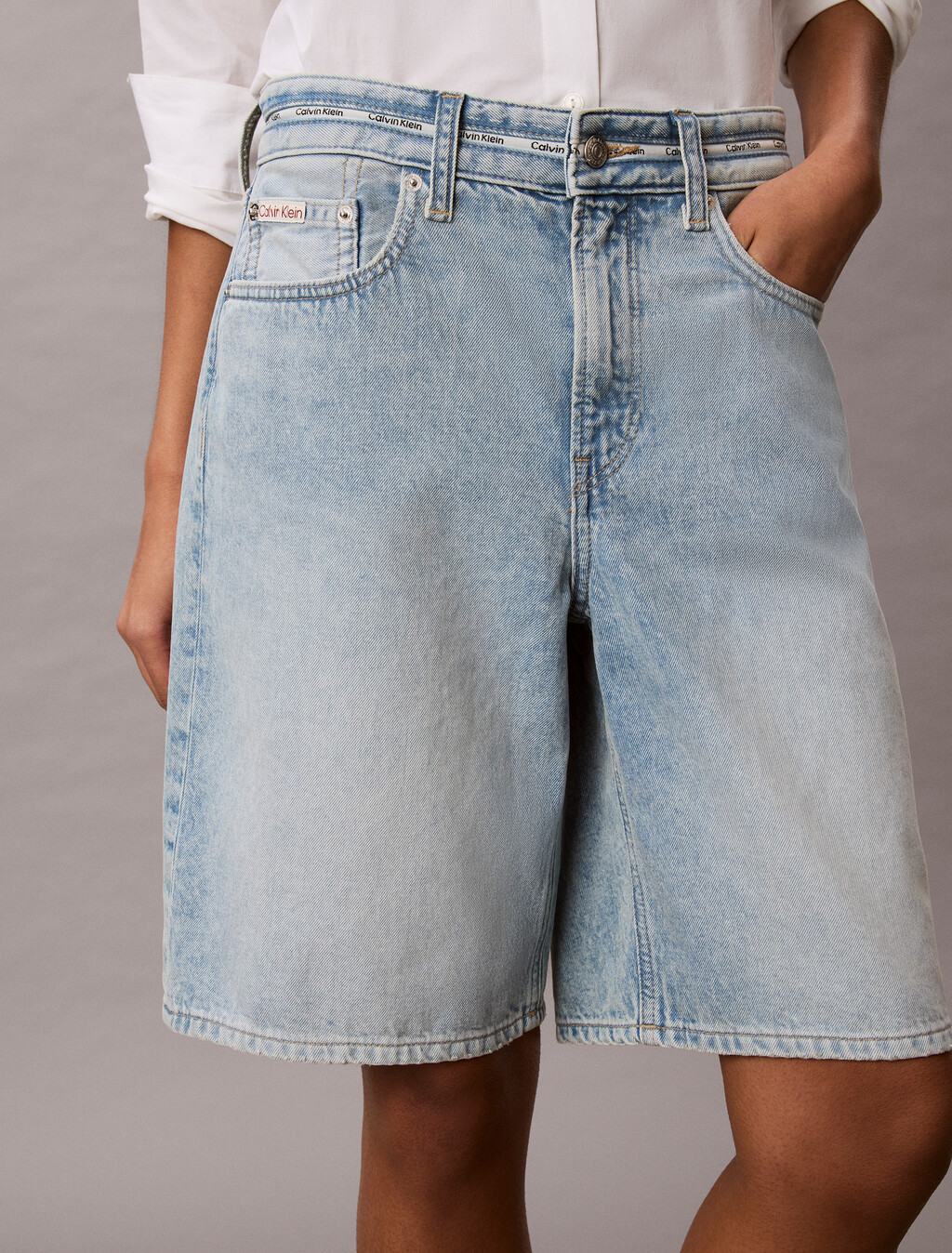 Logo Tape Denim Bermuda Shorts, FRESH WATER, hi-res