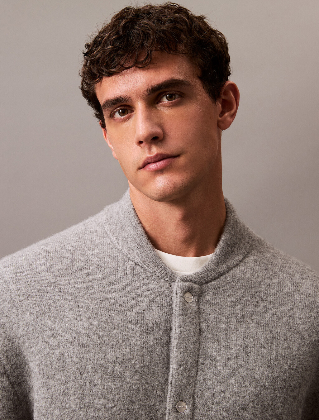 Boiled Wool Blend Snap Bomber, Medium Grey htr, hi-res