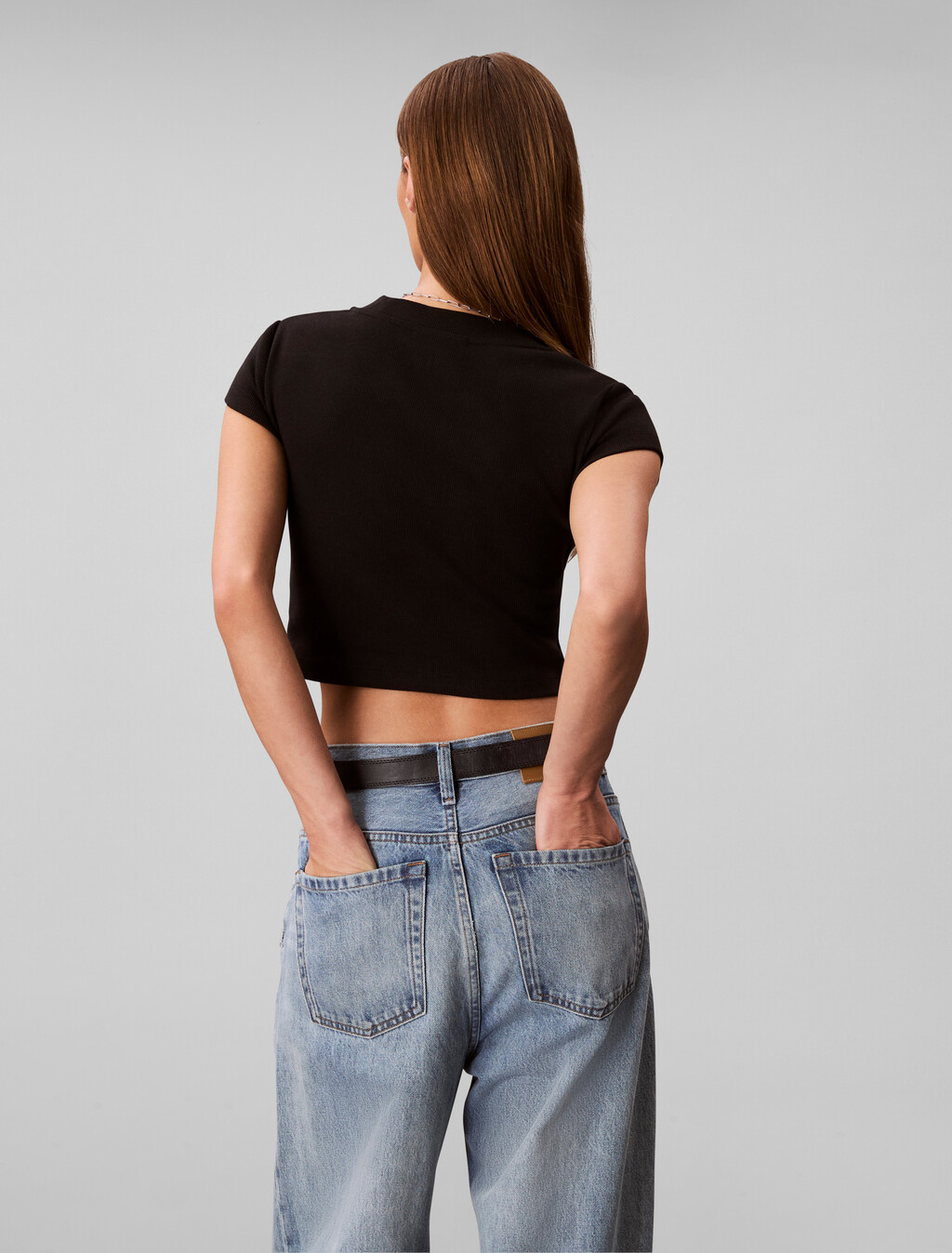 Rib Knit Baby Tee, Black, hi-res