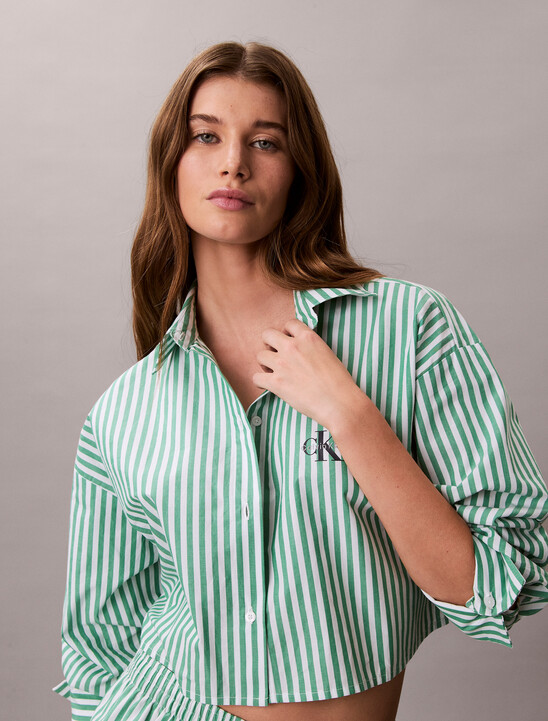 Cropped Cotton Poplin Pyjama Top