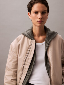 Padded Nylon Bomber Jacket, Goat, hi-res