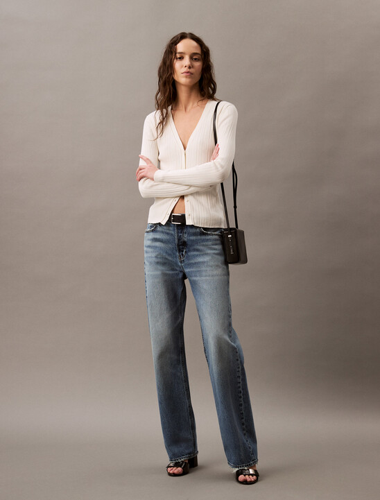 Cotton Variegated Rib Knit Cardigan