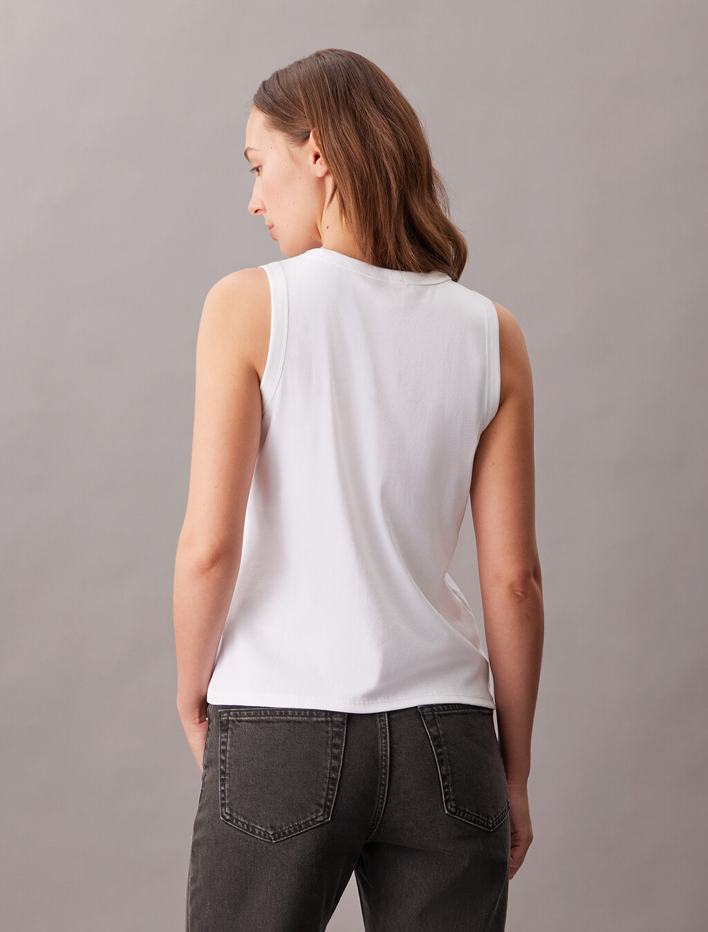 Rib Knit Monogram Tank Top, Bright White, hi-res