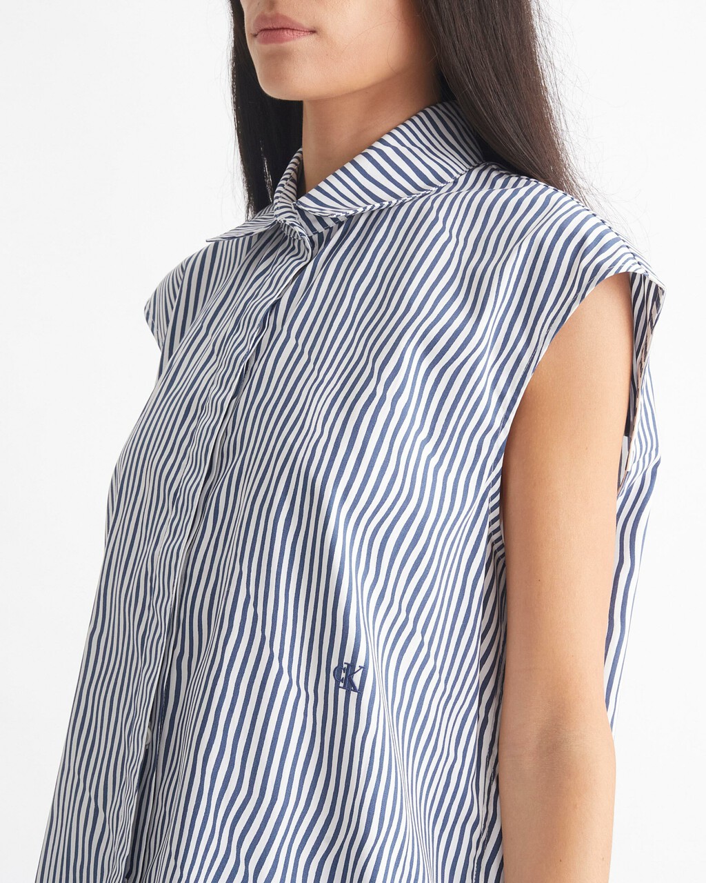 CK KHAKIS STRIPE SLEEVELESS SHIRT, Crayon Blue, hi-res