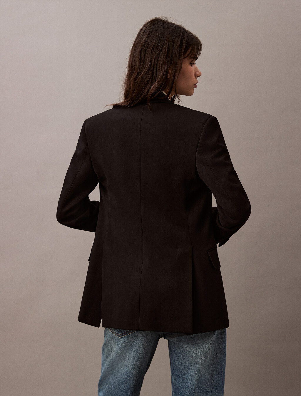 Slim Wool Gabardine Double-Breasted Blazer, Black, hi-res