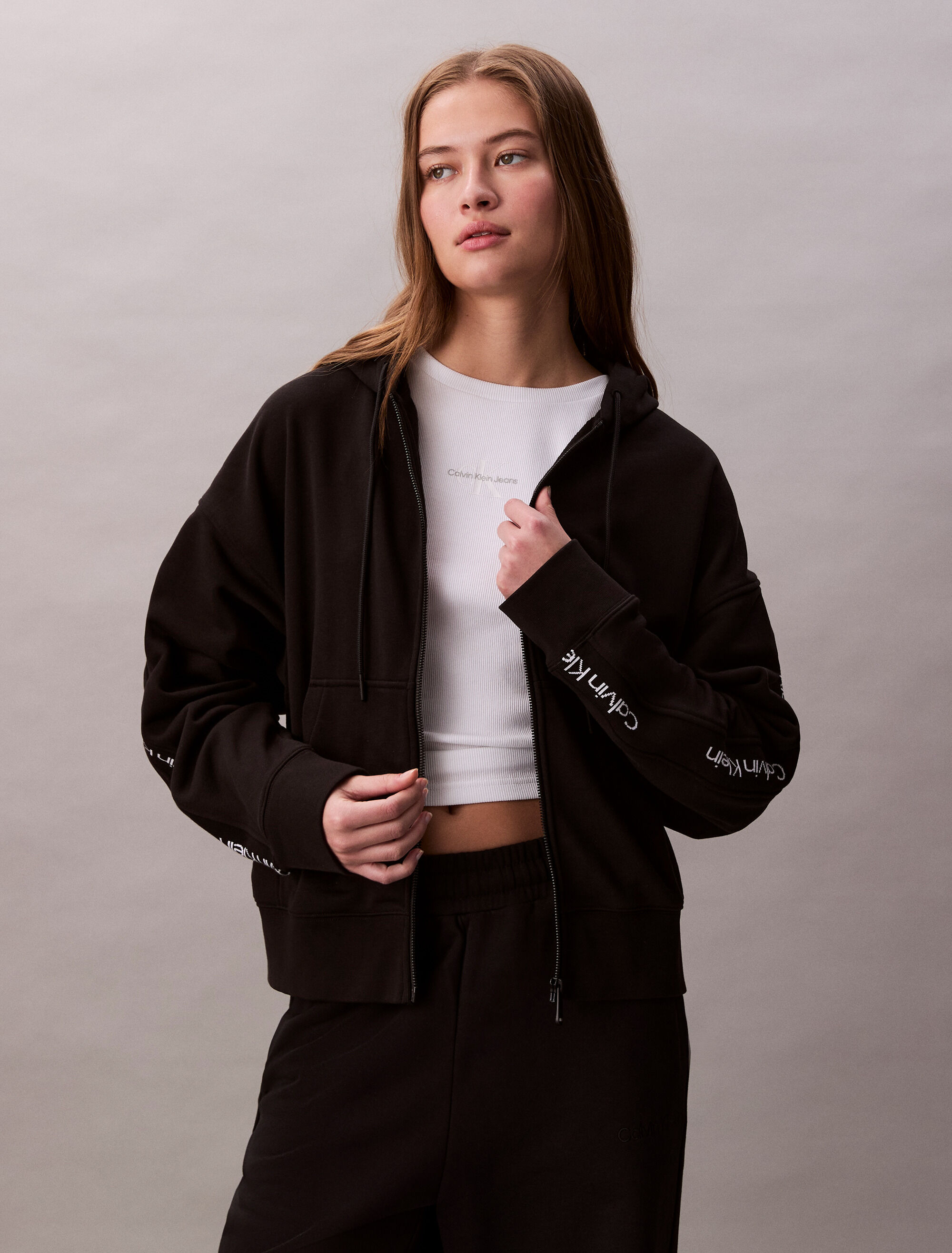 Logo Tape Terry Zip Thru Hoodie | black | Calvin Klein Singapore