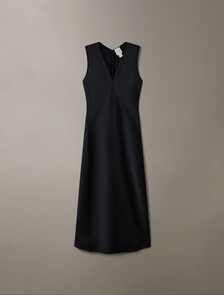 Essentials Satin Sleeveless V Neck Dress, Black Beauty, hi-res
