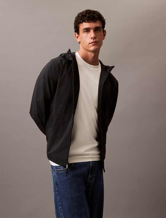 Crinkle Nylon Hooded Windbreaker Jacket