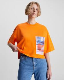 RELAXED EMBROIDERED T-SHIRT, Vibrant Orange, hi-res