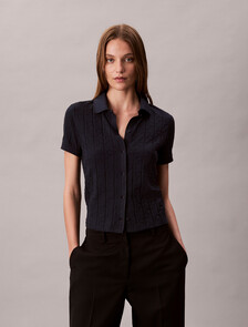 Allover Monogram Logo Jacquard Polo Top, Dark Sapphire, hi-res