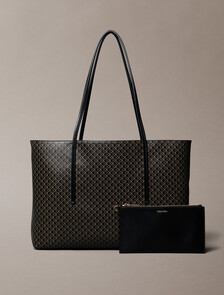 Allover Monogram Logo Tote Bag with Pouch, BLACK AOP, hi-res