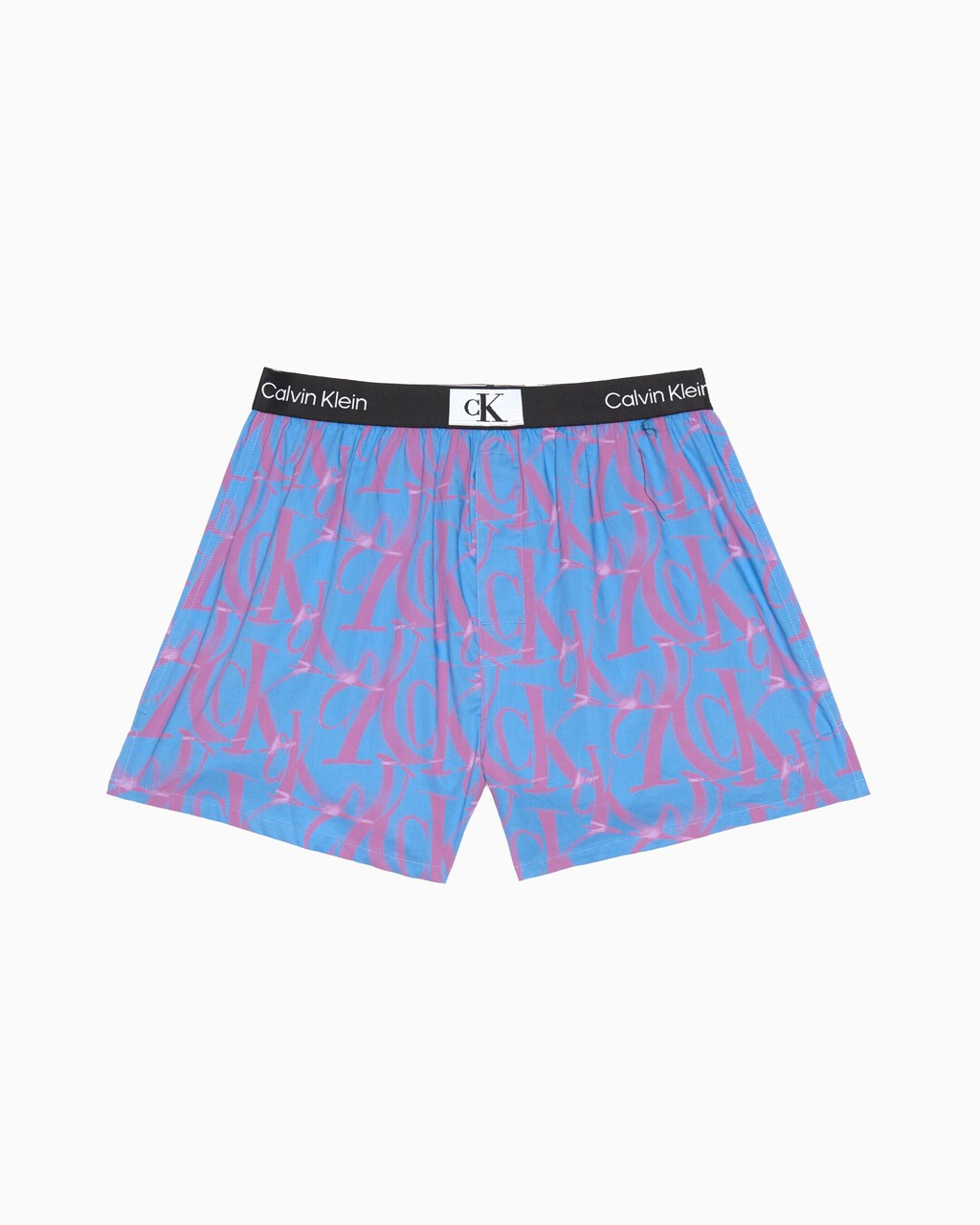 Calvin Klein 1996 Woven  Cotton Boxers, Ghost Warp Logo Print+Campanula, hi-res