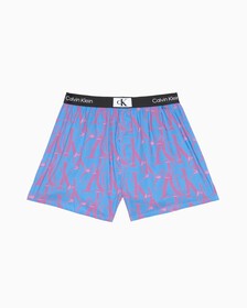Calvin Klein 1996 Woven  Cotton Boxers, Ghost Warp Logo Print+Campanula, hi-res