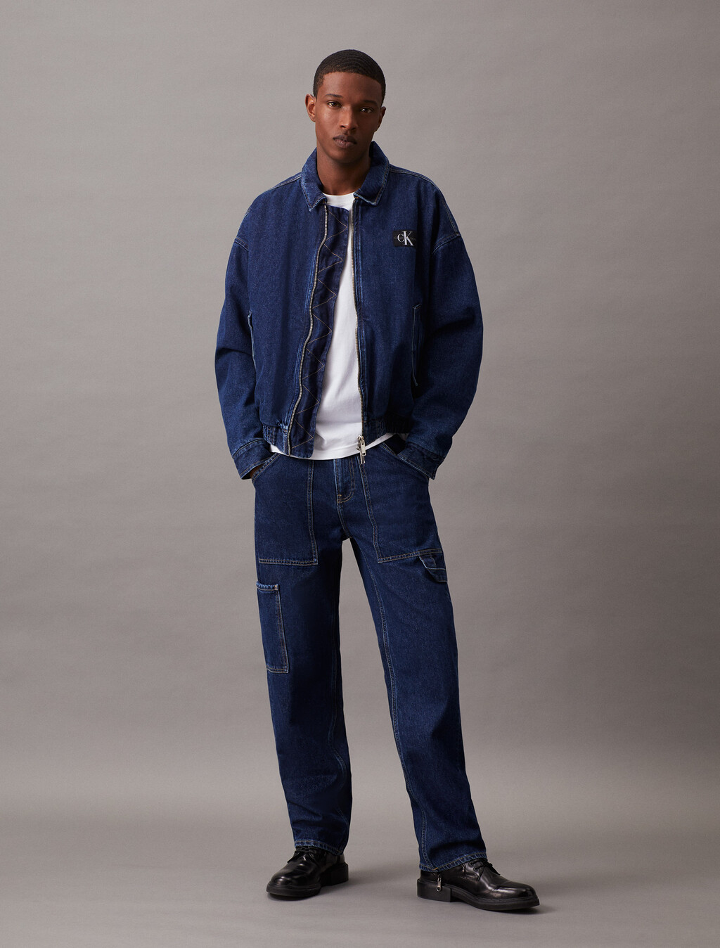 Relaxed Denim Bomber Jacket, Denim Dark, hi-res