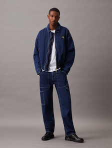 Relaxed Denim Bomber Jacket, Denim Dark, hi-res