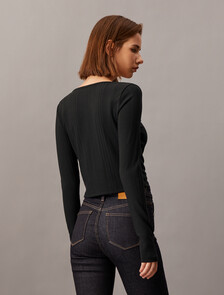 2 in 1 Rib Knit Slim Cardigan, Ck Black, hi-res