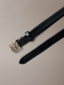 Full-Grain Leather Emblem Logo Belt, BLACK / ANTIQUE LIGHT GOLD, hi-res