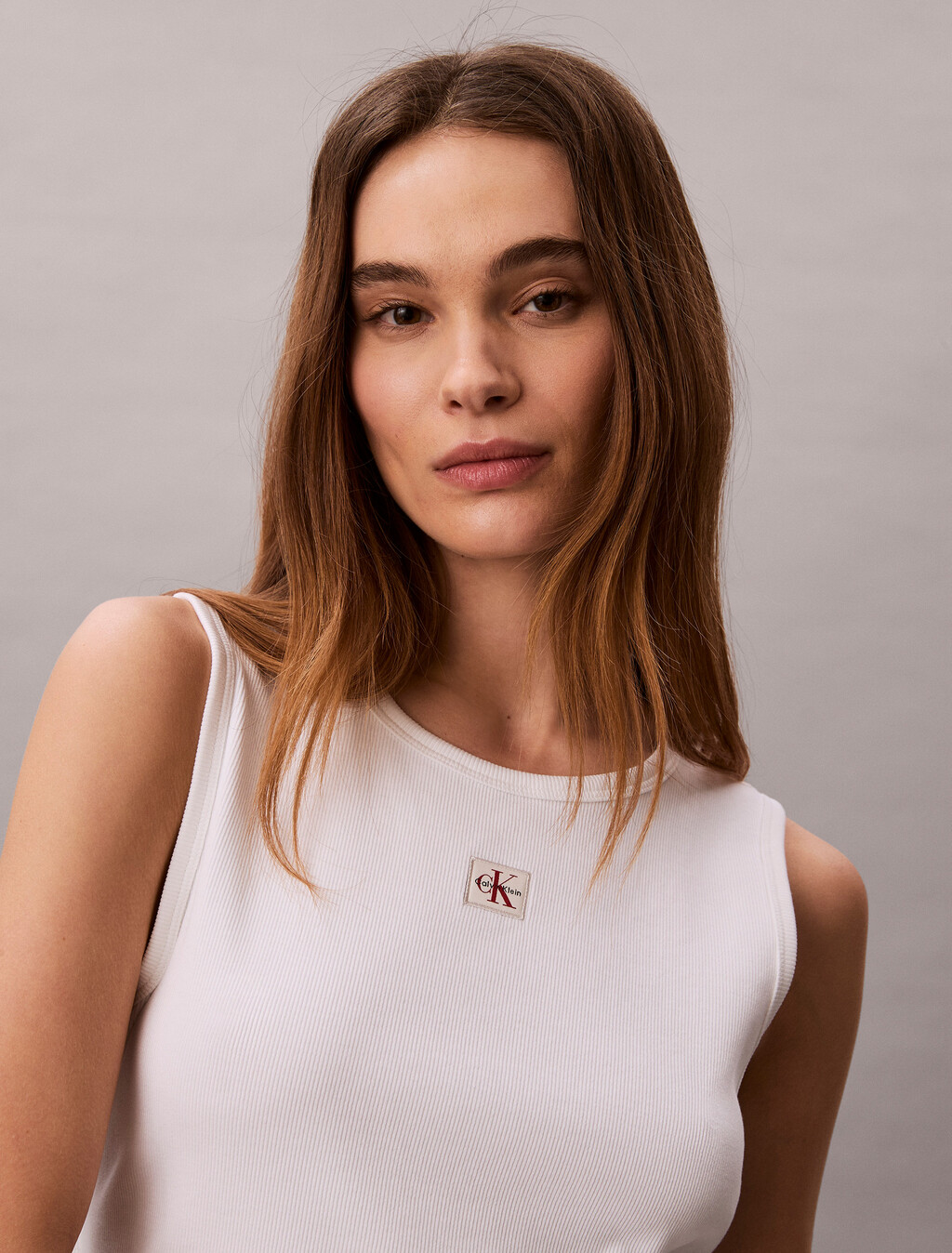 Monogram Label Cutout Tank Top, Bright White, hi-res