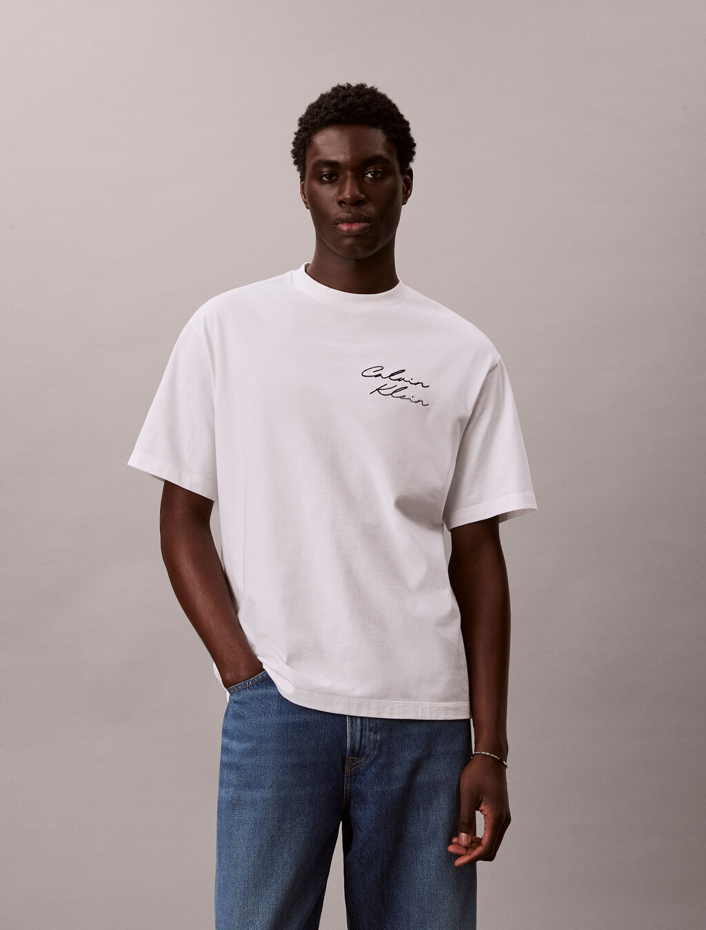 Relaxed Script Logo T-shirt, Bright White, hi-res