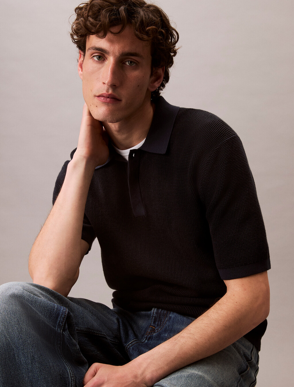 Smooth Cotton Waffle-Knit Monogram Logo Polo Shirt, Dark Sapphire, hi-res