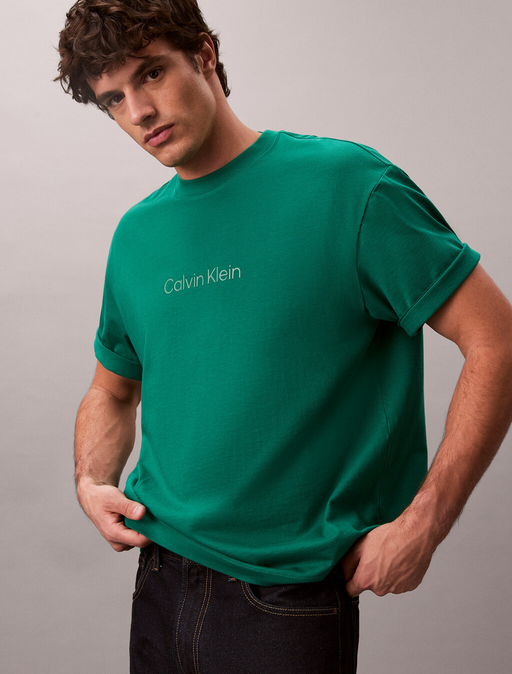 Calvin Logo Crew Neck Tee, Enchanted Forest, hi-res