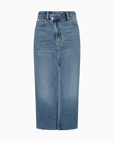 RECONSIDERED FRONT SPLIT MAXI DENIM SKIRT, Med Blue F Split Cross Wb Rwh, hi-res