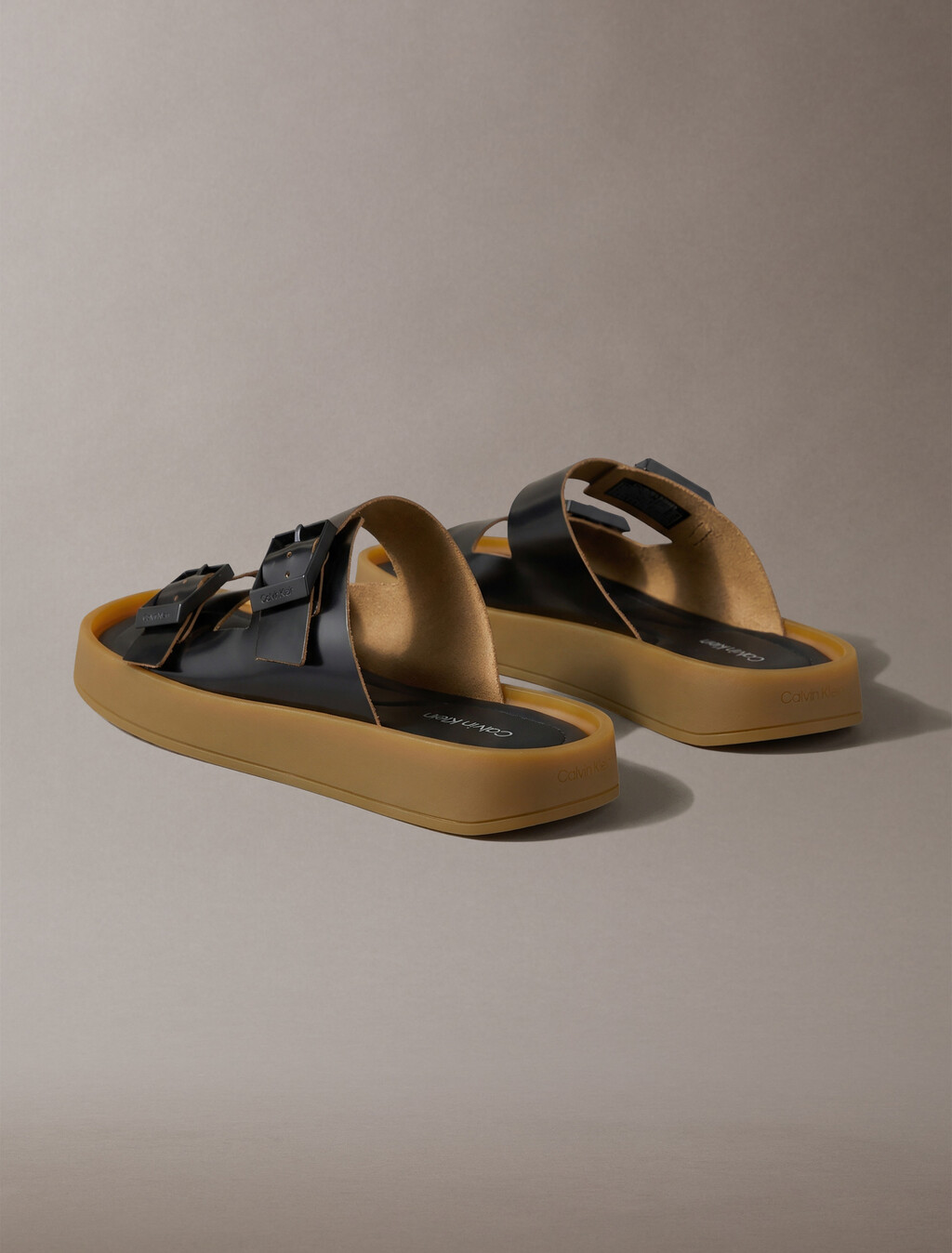 CK Milo - Leather Buckle Sandals, Black/Honey, hi-res