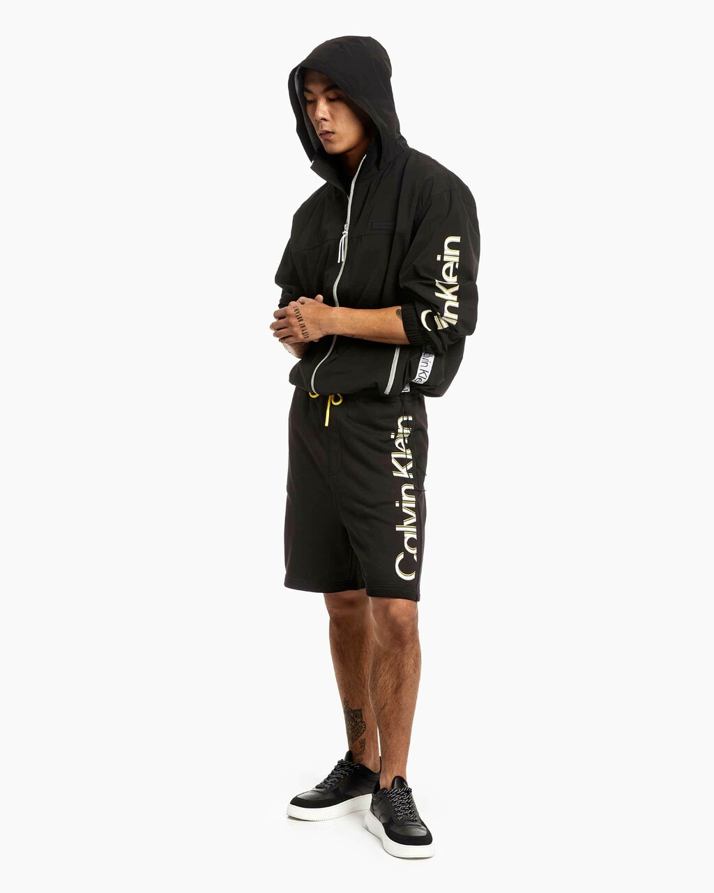 UNISEX COLOR LOGO TAPE HOODED JACKET, Ck Black, hi-res